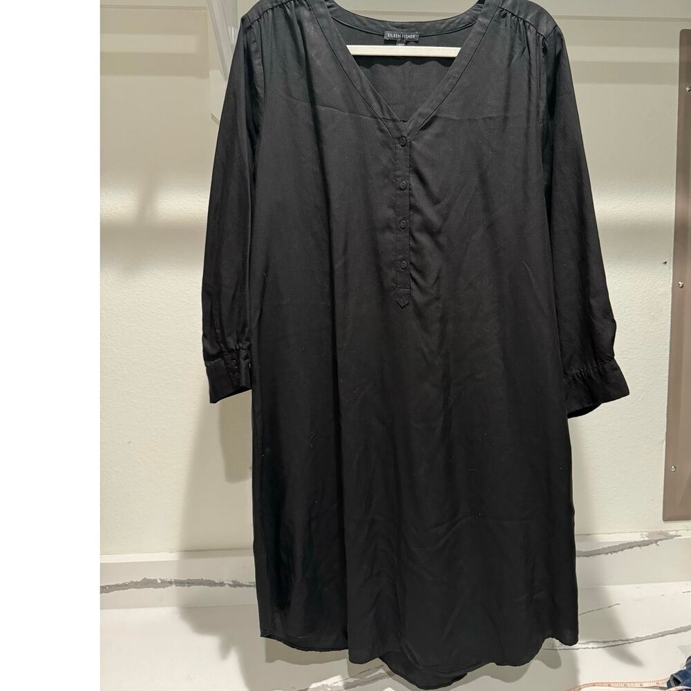 Eileen Fisher Tunic Dress Black Size Large 100% Tencel